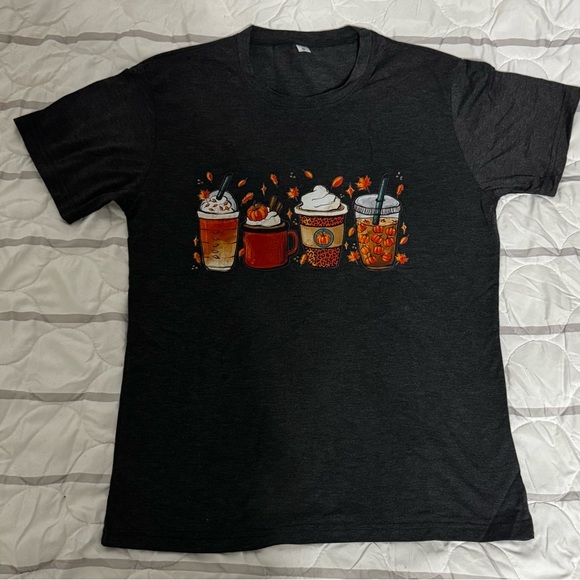 Fall Drinks Graphic Tee– Cozy Pumpkin Spice Latte Shirt Size S Gray NWOT - Picture 3 of 4